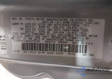 2008 Toyota Tacoma Base V6 from USA, damaged, VIN 5TEUU42N38Z475238